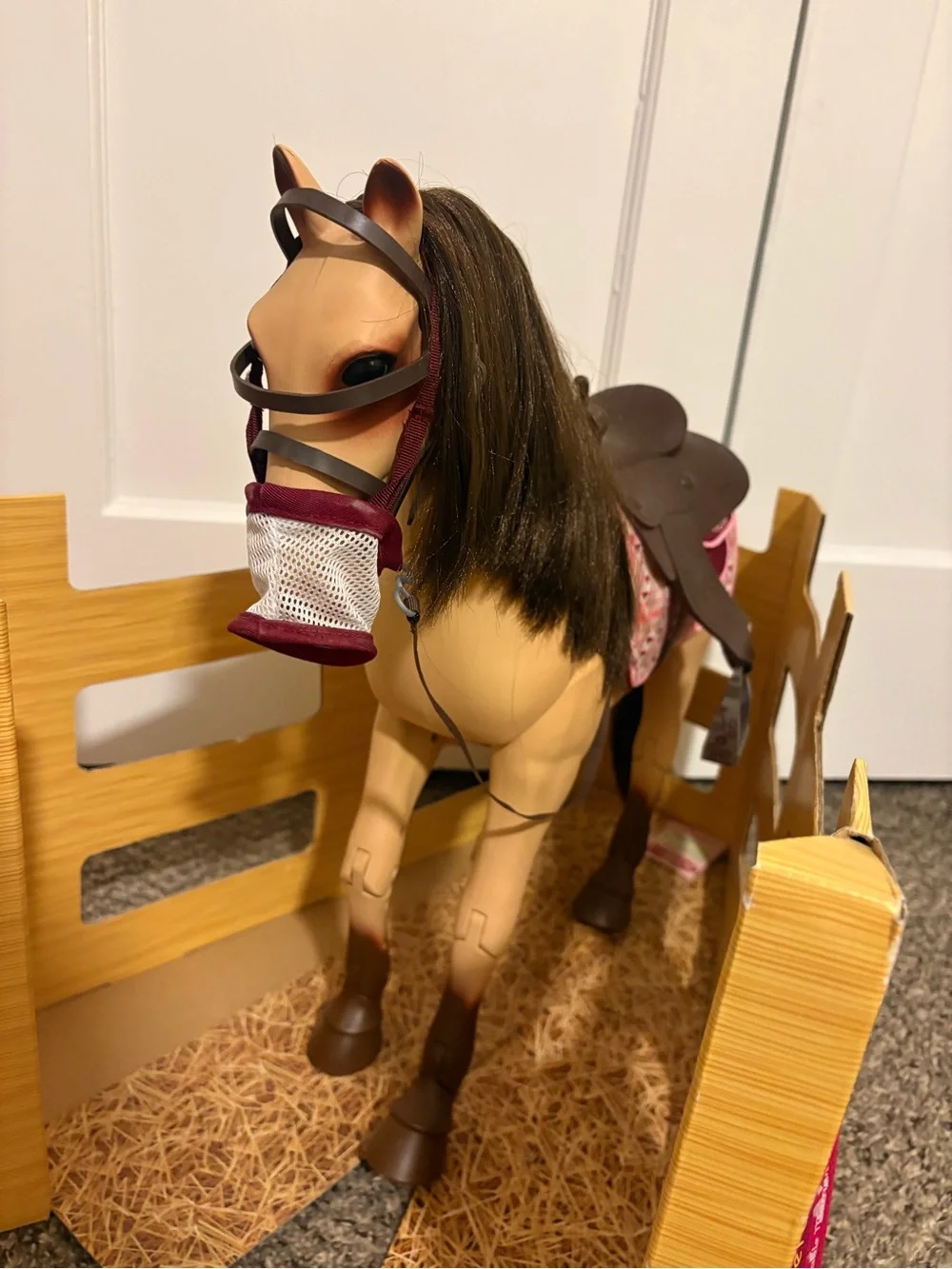 American Girl Pink Plaid Saddle Set with Brown Saddle